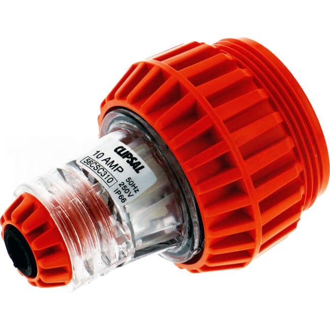 Clipsal 10 Amp 56 SERIES Single Phase 3 Flat Pin IP66 Industrial Straight Extension Socket Electric Orange