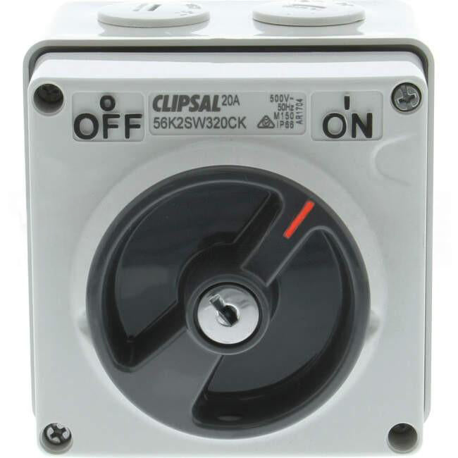 Clipsal 20 Amp 56 SERIES 3 Pole IP66 Lockable In On & Off Position Industrial Isolator 103 Key