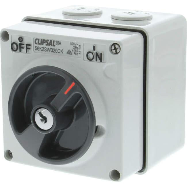 Clipsal 20 Amp 56 SERIES 3 Pole IP66 Lockable In On & Off Position Industrial Isolator 103 Key