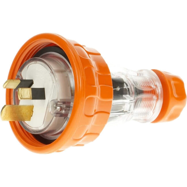 Clipsal 15 Amp 56 SERIES Single Phase 3 Flat Pins IP66 Straight Industrial Plug Orange