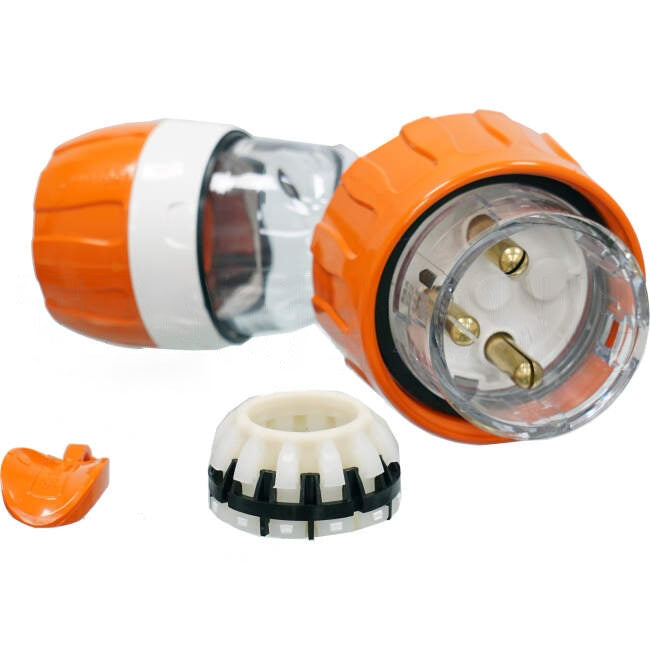 Clipsal 32 Amp 56 SERIES Single Phase IP66 Angled Plug With 3 Round Pins 250V Industrial Plug Orange