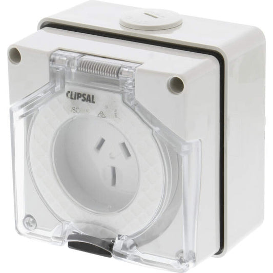 Clipsal 15 Amp 56 SERIES Single Phase 3 Flat Pins IP66 Industrial Socket Outlet Grey