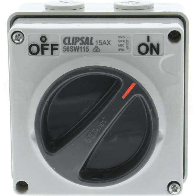 Clipsal 15 Amp 56 SERIES 1 Pole IP66 Industrial Isolator Grey