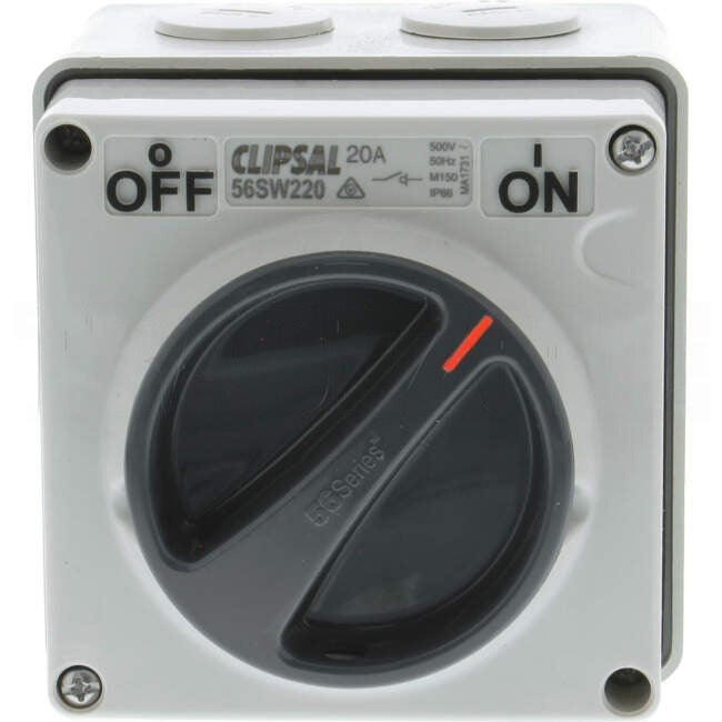 Clipsal 20 Amp 56 SERIES 2 Pole IP66 Industrial Isolator Grey