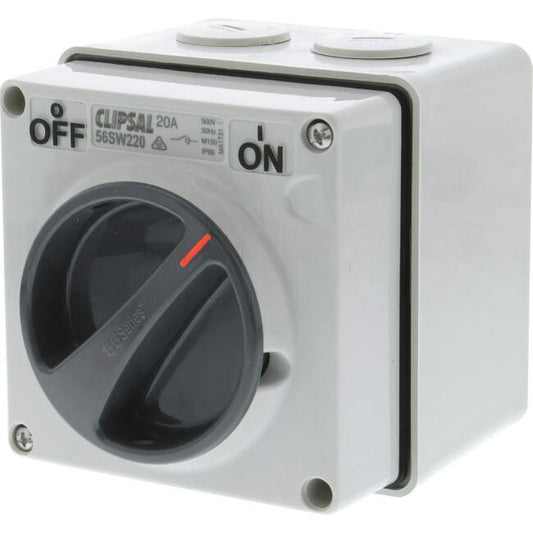 Clipsal 20 Amp 56 SERIES 2 Pole IP66 Industrial Isolator Grey