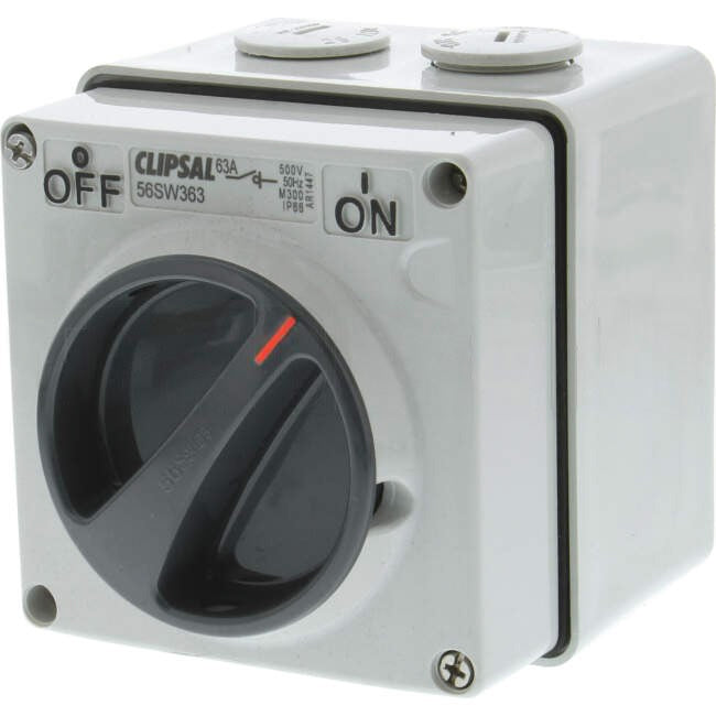 Clipsal 63 Amp 56 SERIES 3 Pole IP66 Industrial Isolator Grey