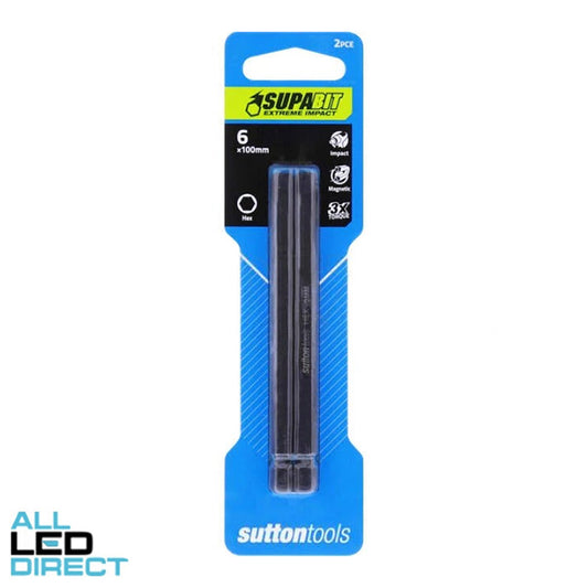 Sutton Tools 6mm x 100mm Hexagonal Impact Driverbit  H6 Hexagon 2 Pack