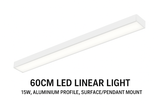 60CM LED Linear Light – 15W, Aluminium Profile, Surface/Pendant Mount