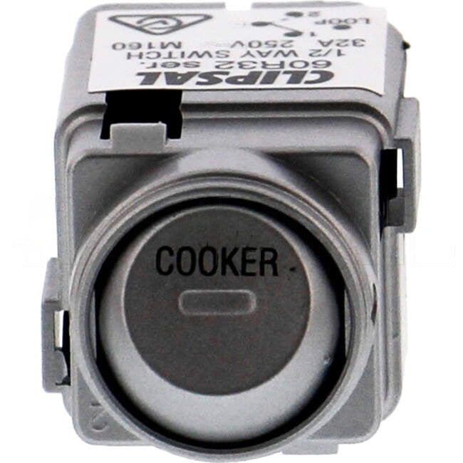 Clipsal 32 Amp 60 SERIES 2 Way Rocker Switch Mech Arctic Silver Engraved With 'COOKER'