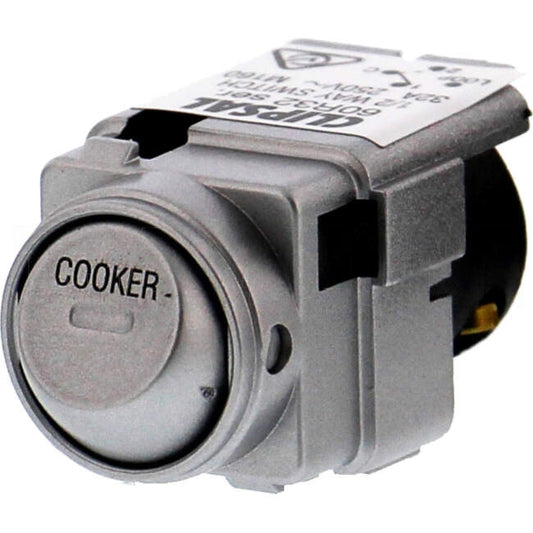 Clipsal 32 Amp 60 SERIES 2 Way Rocker Switch Mech Arctic Silver Engraved With 'COOKER'