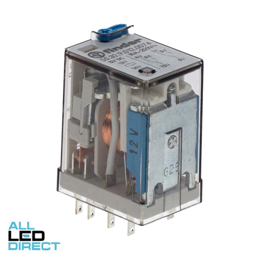 NHP FINDER 10 Amp 2 x C/O Contact 12 Volts DC Coil With LED Indicator Miniature General Purpose Relay Plug In