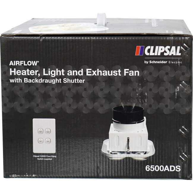 Clipsal AIRFLOW 275 Watt 3 In 1 Bathroom Heater Lamp Light & Exhaust Fan White With 4 Heat & 1 Light