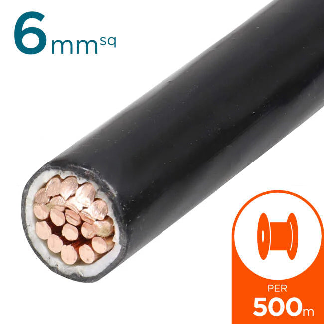 6mm Building Wire Cable Black 500 Metre Drum