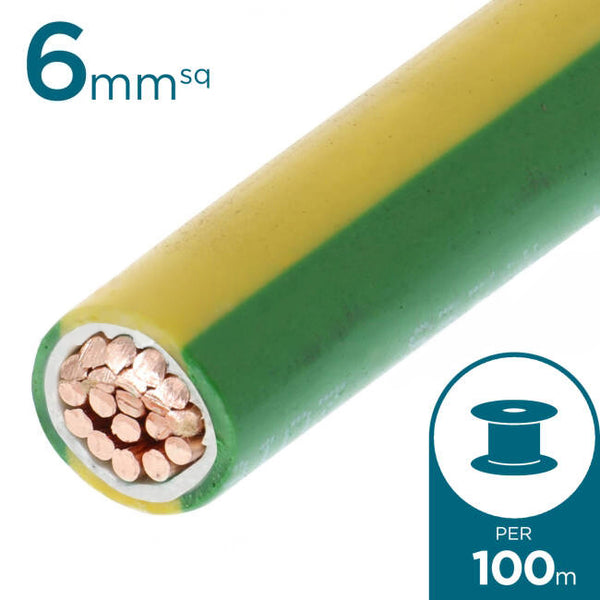 6mm Building Wire Cable Green & Yellow 100 Metre Drum All LED Direct