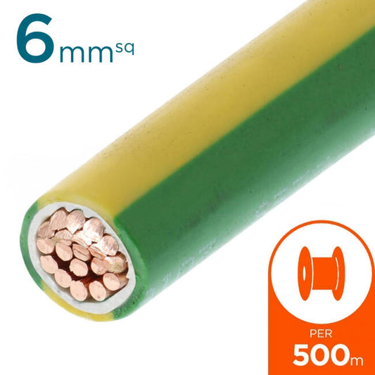 6mm Building Wire Cable Green & Yellow 500 Metre Drum