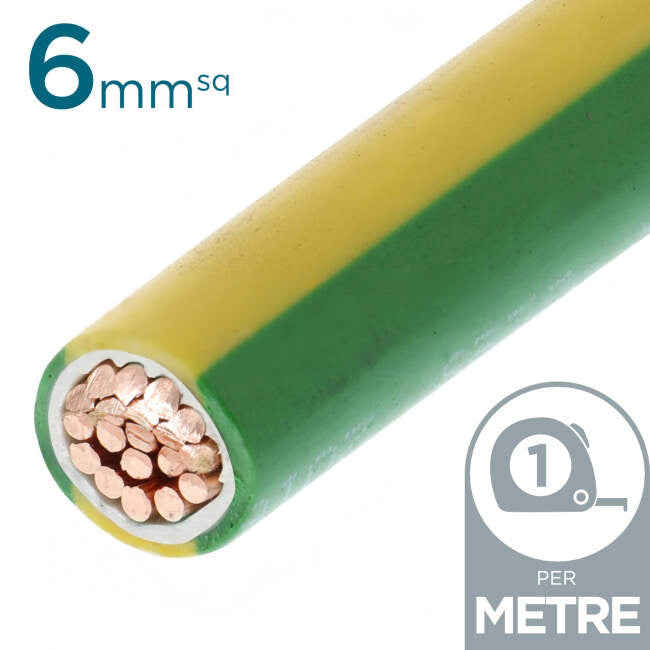 6mm Building Wire Cable Green & Yellow Per Metre