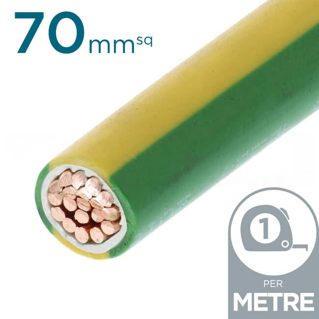 70mm Building Wire Cable Green & Yellow Per Metre