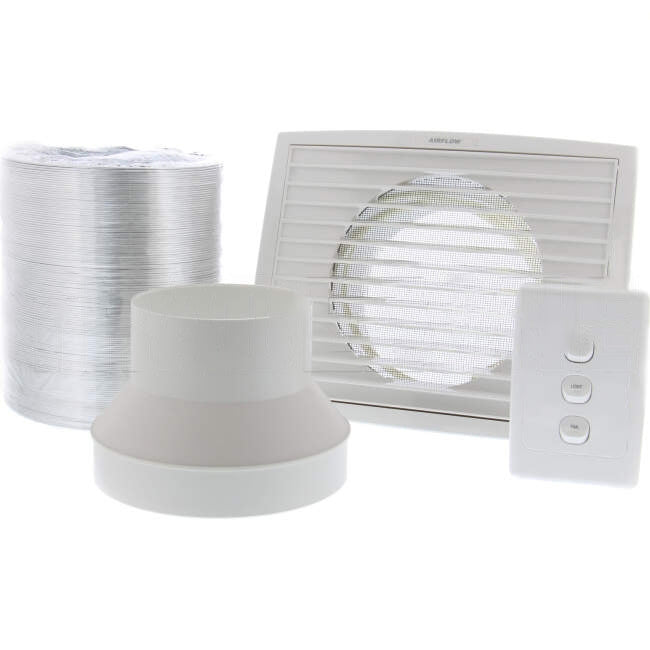 Clipsal 3 In 1 Bathroom Heater Lamp Light & Exhaust Fan White With 4 Heat & 1 Light & Complete Ducting Kit White