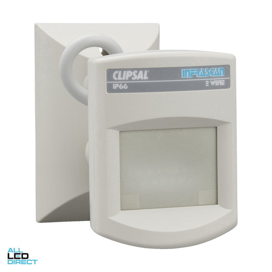Clipsal 110 Degree Infrascan Surface Mounted 2 Wire PIR Movement Sensor IP66 With 18 Metre Detection Range IP66 Grey ALL LED Direct