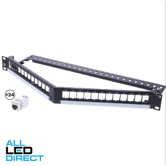 Molex POWERCAT 6A Shielded 1U 24Port Angled Patch Panel c/w jacks