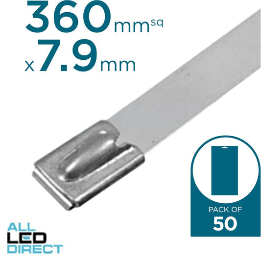 Cabac 360mm x 7.9mm Heavy Duty 316 Stainless Steel Standard Cable Ties Pack of 50