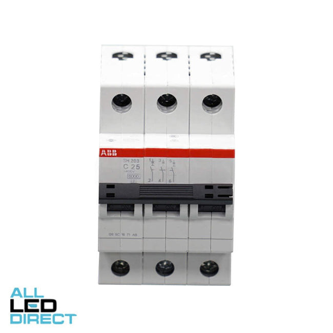 ABB 25 Amp Miniature Circuit Breaker MCB C Curve 3 Pole 6kA