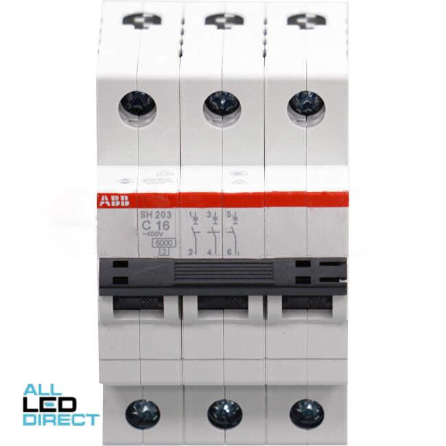 ABB 16 Amp Miniature Circuit Breaker MCB C Curve 3 Pole 6kA