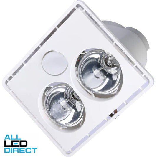 IXL 2 in 1 TASTIC VIVID 2 x 275 Watt Bathroom Heater Lamp Light 1 x 10 Watt LED Downlight White **NO EXHAUST FAN**