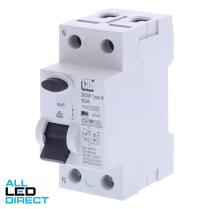 CBI Heinemann 63 Amp Residual Current Circuit Breaker RCD Type B 1 Pole + Neutral 10kA 30mA