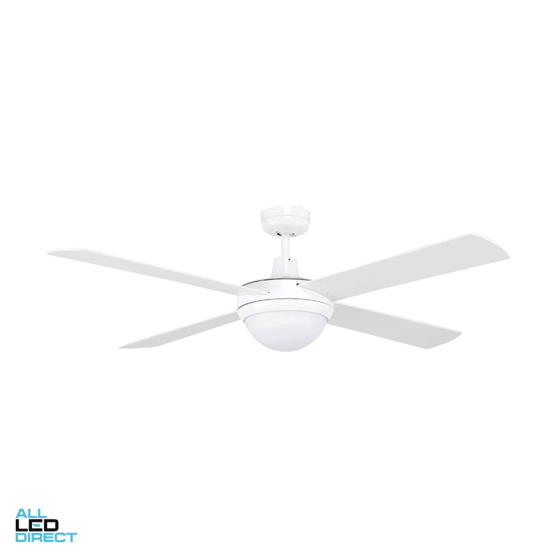 Brilliant 1320mm (52') TEMPEST II 4 Blade Ceiling Sweep Fan With Plywood Blades & Light White ALL LED Direct