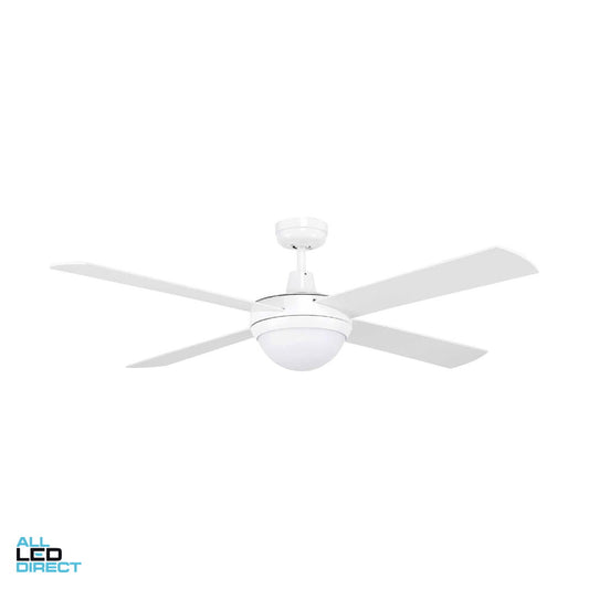 Brilliant 1320mm (52') TEMPEST II 4 Blade Ceiling Sweep Fan With Plywood Blades & Light White ALL LED Direct
