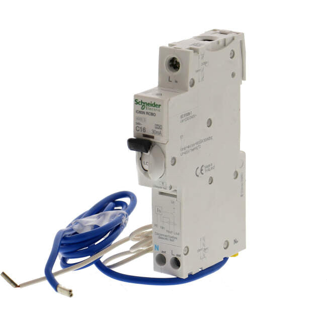 Schneider  16 Amp ACTI9 IC60N Miniature Circuit Breaker & Residual Current Device MCB/RCD RCBO C Curve 1 Pole AC 6kA 30mA