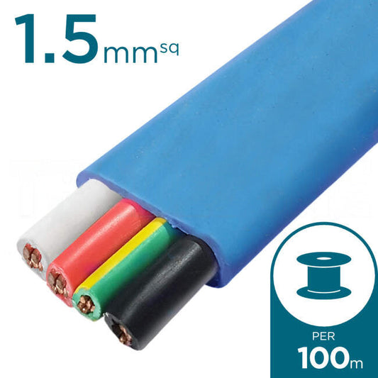 Electra 1.5mm 3 Core & Earth Flat Cable Blue 100 Metre Drum