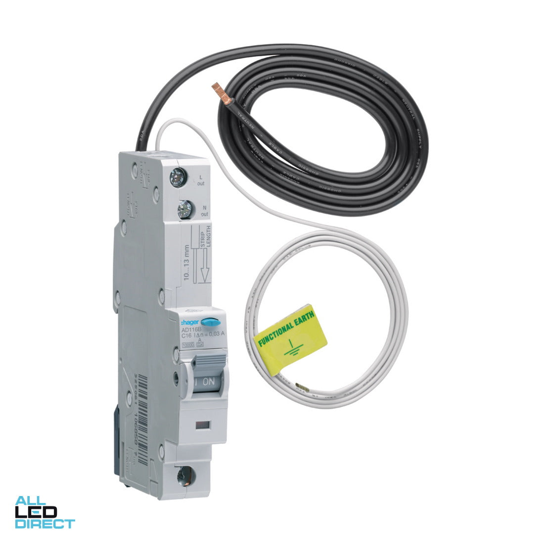 Hager 16 Amp Miniature Circuit Breaker & Residual Current Device MCB/RCD RCBO C Curve 1 Pole 10kA 30mA ALL LED Direct