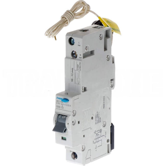 Hager 16 Amp Miniature Circuit Breaker & Residual Current Device MCB/RCD RCBO C Curve 1 Pole 10kA 30mA