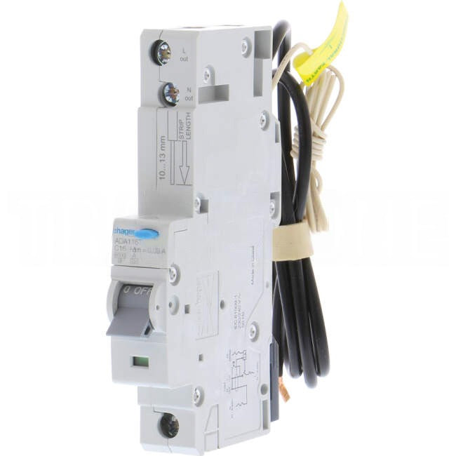 Hager 16 Amp A Class Miniature Circuit Breaker & Residual Current Device MCB/RCD RCBO C Curve 1 Pole 6kA 30mA