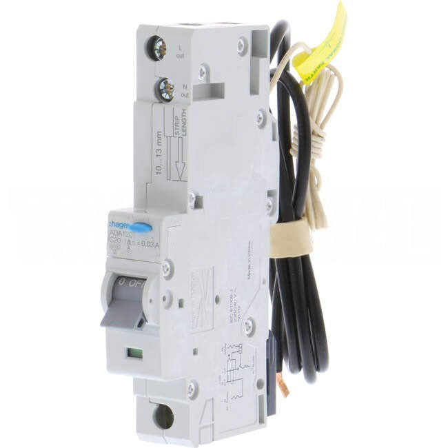 Hager 20 Amp A Class Miniature Circuit Breaker & Residual Current Device MCB/RCD RCBO C Curve 1 Pole 6kA 30mA