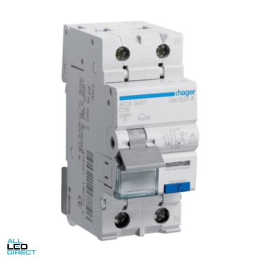 Hager 20 Amp A Class Miniature Circuit Breaker & Residual Current Device MCB/RCD RCBO C Curve 1 Pole + N 10kA 30mA