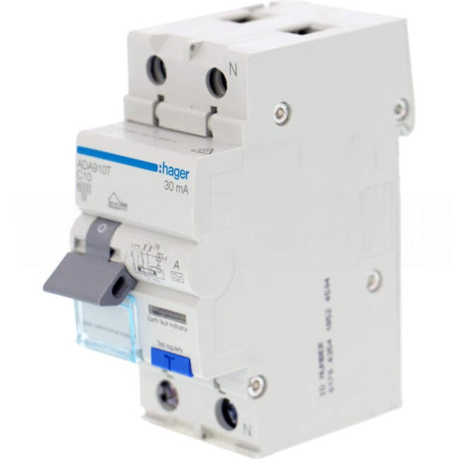 Hager 10 Amp A Class Miniature Circuit Breaker & Residual Current Device MCB/RCD RCBO C Curve 2 Pole 6kA 30mA