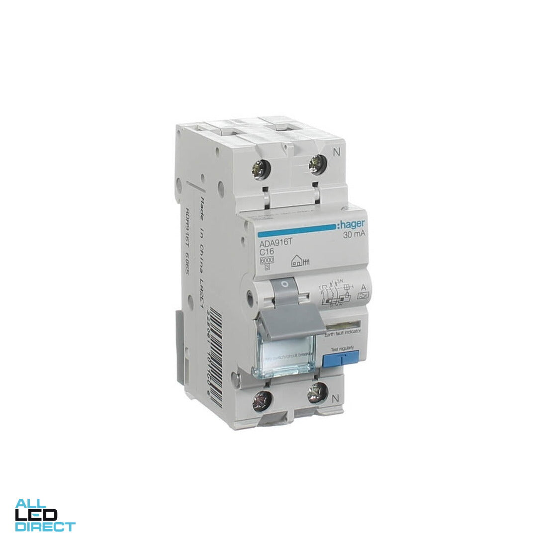 Hager 16 Amp A Class Miniature Circuit Breaker & Residual Current Device MCB/RCD RCBO C Curve 2 Pole 6kA 30mA ALL LED Direct