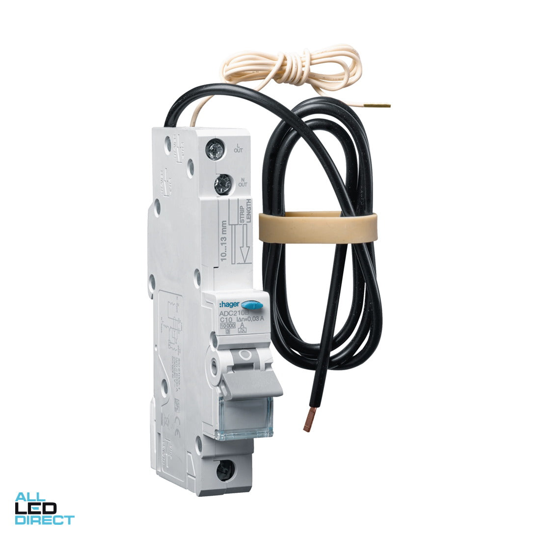 Hager 10 Amp Miniature Circuit Breaker & Residual Current Device MCB/RCD RCBO C Curve 1 Pole Type A 10kA 30mA ALL LED Direct