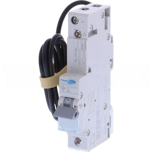 Hager 16 Amp Miniature Circuit Breaker & Residual Current Device MCB/RCD RCBO C Curve 1 Pole Type A 10kA 30mA