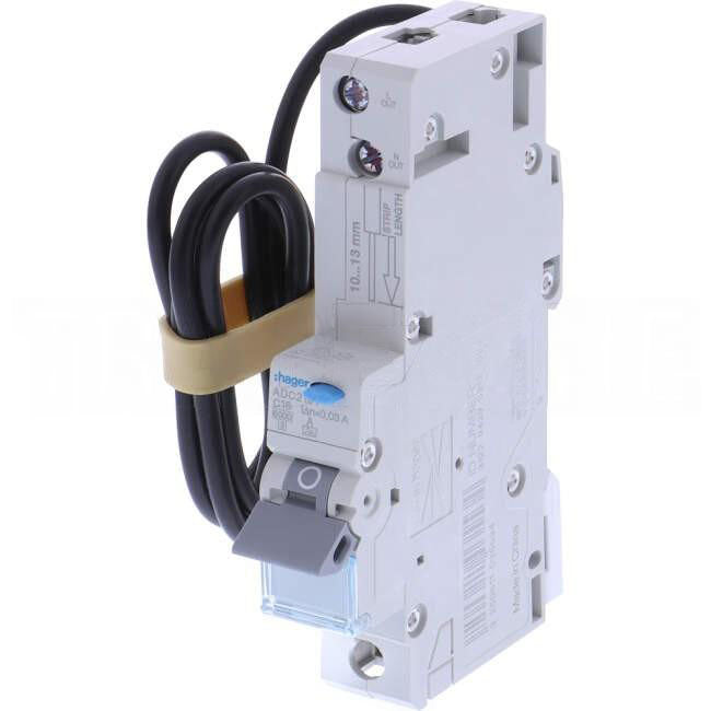 Hager 16 Amp Miniature Circuit Breaker & Residual Current Device MCB/RCD RCBO C Curve 1 Pole Type A 6kA 30mA