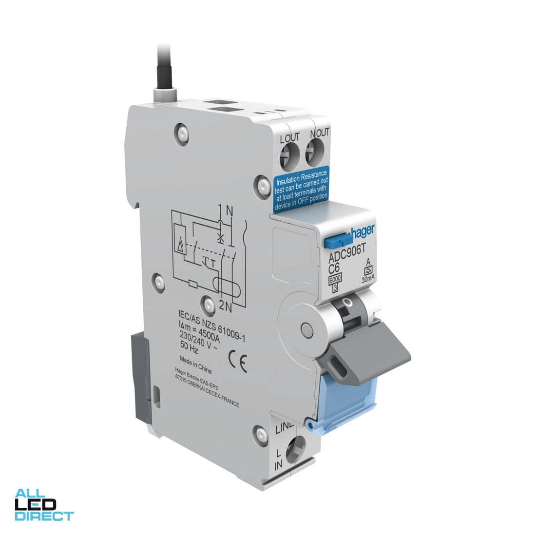Hager 6 Amp Miniature Circuit Breaker & Residual Current Device MCB/RCD RCBO C Curve 1 Pole 6kA 30mA ALL LED Direct