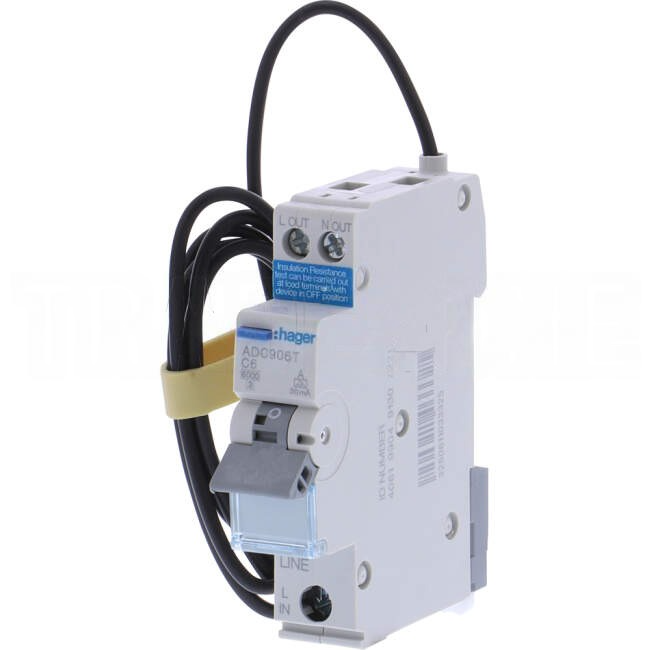 Hager 6 Amp Miniature Circuit Breaker & Residual Current Device MCB/RCD RCBO C Curve 1 Pole 6kA 30mA