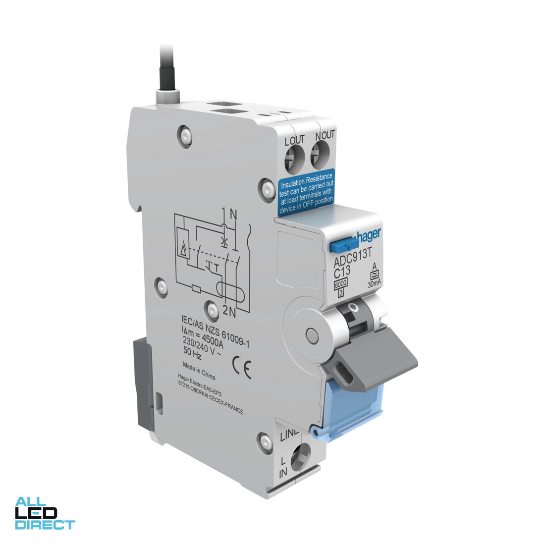 Hager 13 Amp Miniature Circuit Breaker & Residual Current Device MCB/RCD RCBO C Curve 1 Pole 6kA 30mA ALL LED Direct