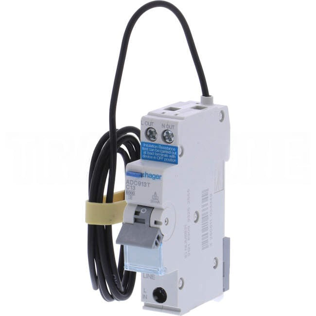 Hager 13 Amp Miniature Circuit Breaker & Residual Current Device MCB/RCD RCBO C Curve 1 Pole 6kA 30mA