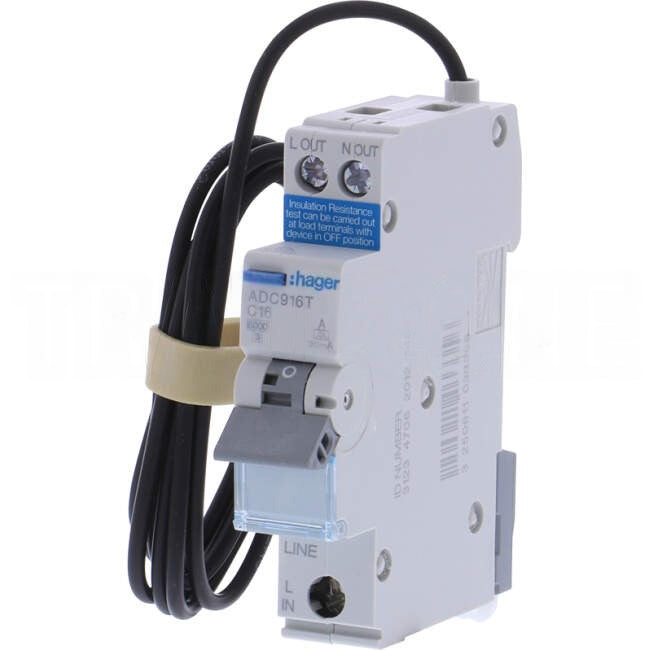 Hager 16 Amp Miniature Circuit Breaker & Residual Current Device MCB/RCD RCBO C Curve 1 Pole 6kA 30mA