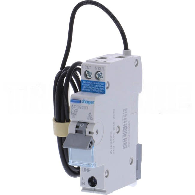 Hager 20 Amp Miniature Circuit Breaker & Residual Current Device MCB/RCD RCBO C Curve 1 Pole 6kA 30mA