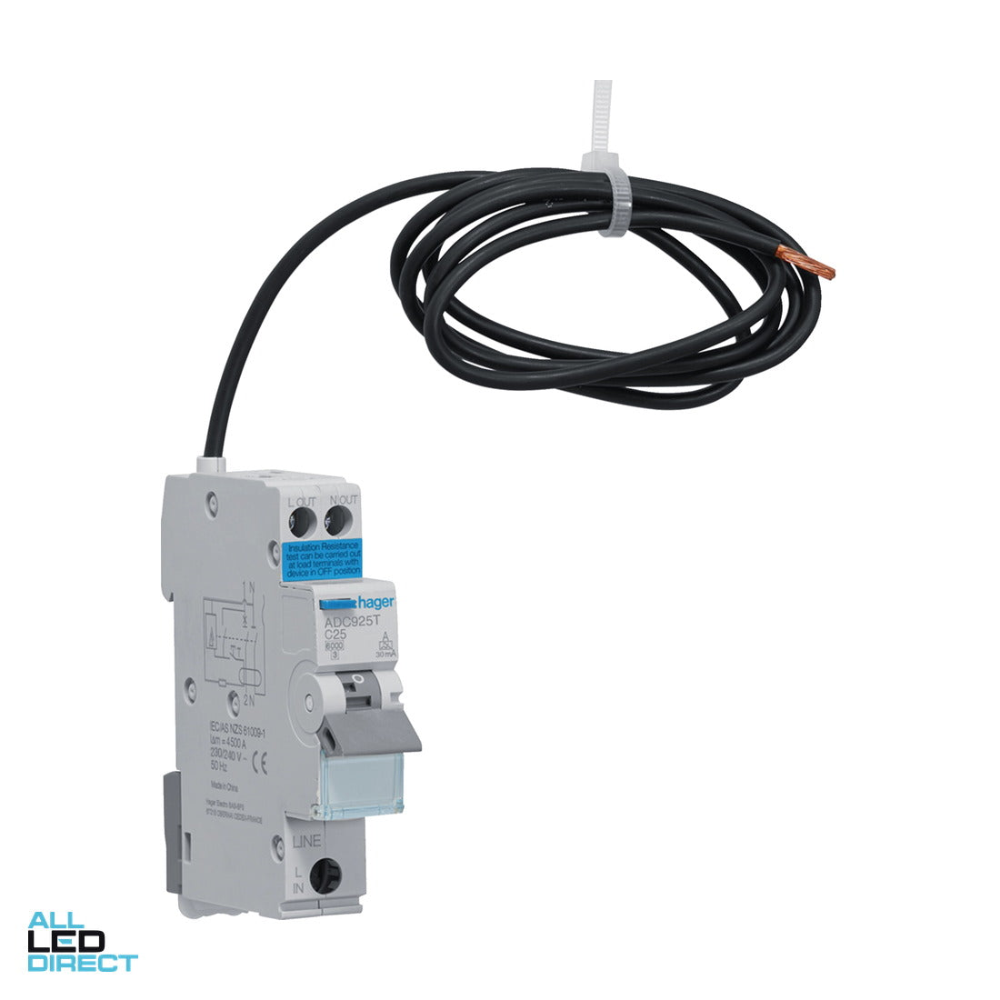 Hager 25 Amp Miniature Circuit Breaker & Residual Current Device MCB/RCD RCBO C Curve 1 Pole 6kA 30mA ALL LED Direct